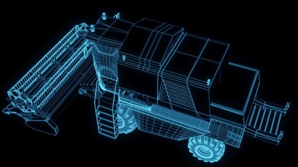 3d rendering illustration Agriculture and Farming car truck.hologram futuristic show technology security for premium product business finance. Harvester trucks, tractors, farmers and village farm