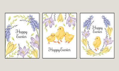 Happy Easter - vector print. Cute spring card with quail eggs, flowers.