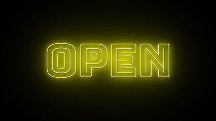 Open text with neon effect in black background
