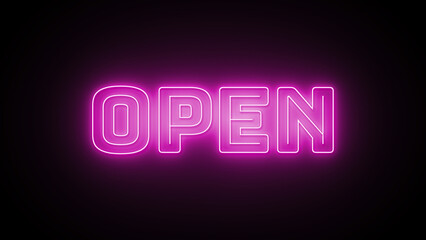 Open text with neon effect in black background