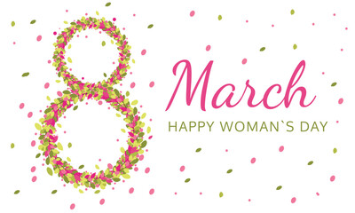Women day background with spring flowers. 8 March invitation card.