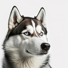 Fototapeta premium Portrait of a husky dog on a white background. Photorealistic image created by artificial intelligence.