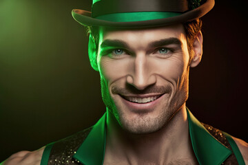 Attractive man in Saint Patrick's day clothing, Generative Ai