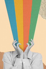 Vertical collage photo of headless person lesbian gay pride support rainbow colorful concept anonym...