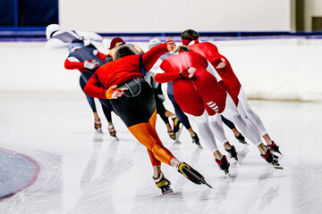 back group man skaters during speed skating competition © sports photos