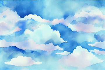 blue sky and clouds. watercolor. wallpaper. generative ai