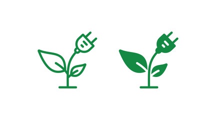 Fototapeta na wymiar Renewable green energy saving icon. Electric plug and sprout vector desing.