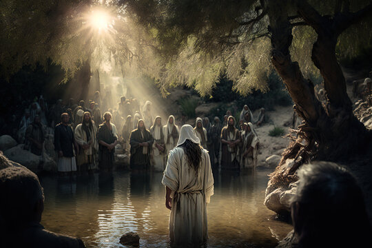 Jesus Teaching on top of the rock in the mountains	
