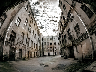 Impressive views of old courtyards in Russian St. Petersburg
