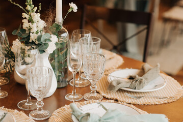 Bohemian wedding table decor table setting with floral and pampas grass