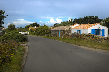 Fototapeta na wymiar Road and houses in Yeu Island