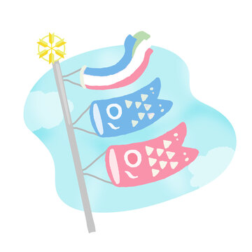 空に上がる鯉のぼりの手描き風イラスト