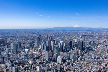 都市風景・新宿から富士山を望む・空撮