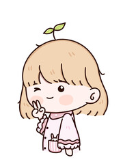 Cute girl cartoon character, avatar minimal portrait 