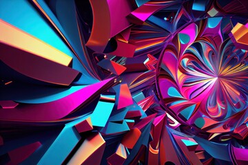 Stylish multi-color crystal background. 3d illustration, 3d rendering. Seamless texture of abstract bright shiny colorful geometric shapes. Generative Ai