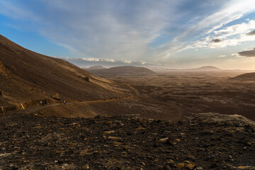 Barren lava landscape on Iceland in the evening