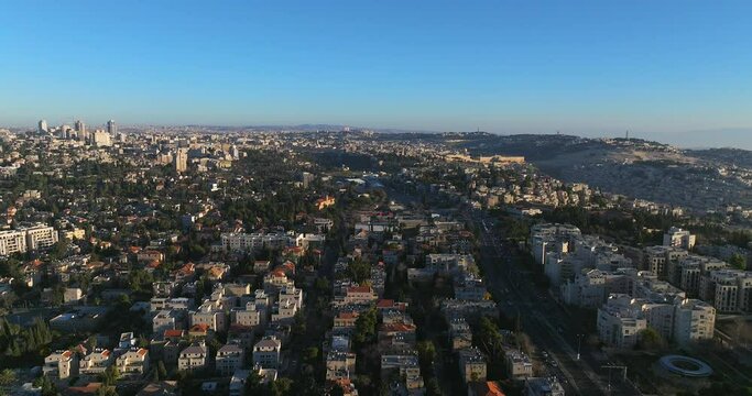 Aerial view of central Jerusalem city houses