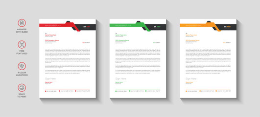 Business letterhead, Letterhead template with various colors, Letterhead template in flat style