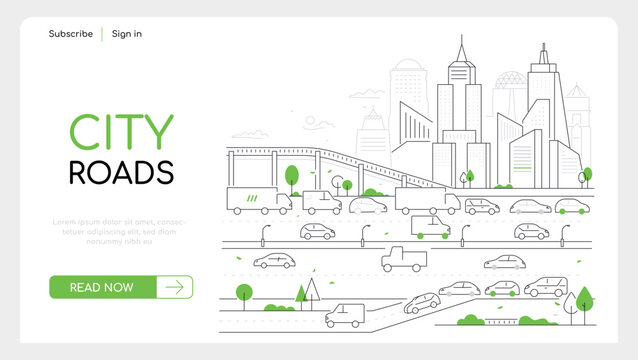 City roads - thin line design style vector web banner
