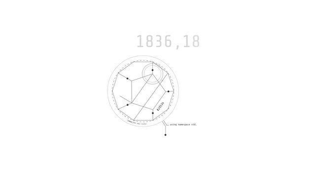 Looped animation of geometric shapes with decagon HUD element.