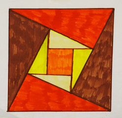Drawing picture of abstract square and triangles