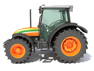 Farm Tractor 3D rendering on white background