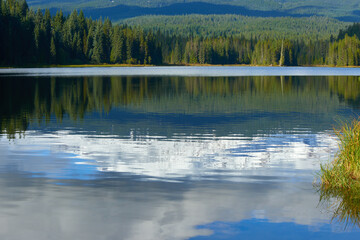 Reflection in the water of Trillium Lake in Oregon.