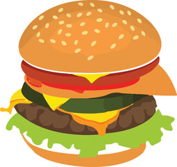 Realistic Cheeseburger Illustration with Sesame Seeds