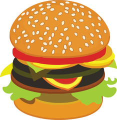 Realistic Cheeseburger Illustration with Sesame Seeds