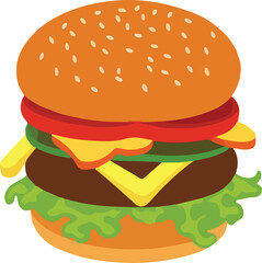 Realistic Cheeseburger Illustration with Sesame Seeds