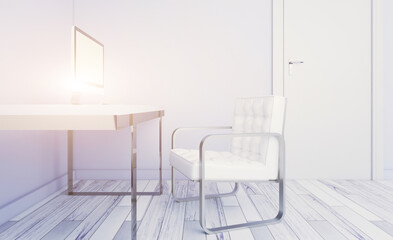 Elegant office interior. Mixed media. 3D rendering.. Sunset.