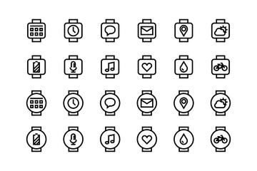 Smart watch vector icon set with adjustable line weight