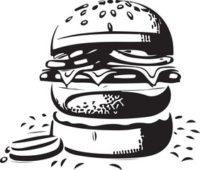 Fast Food Hamburger Vector Illustration for Vinyl Cutting
