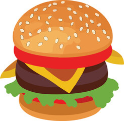 Realistic Cheeseburger Illustration with Sesame Seeds