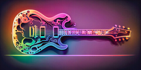 Horizontal electric guitar with various colors  - obrazy, fototapety, plakaty