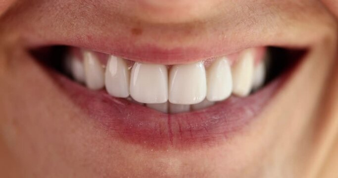 Macro female smiling mouth without cosmetics