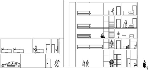 Vector sketch illustration of modern minimalistic building section