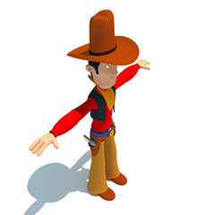 3D Cartoon style Cowboy 3D rendering on white background