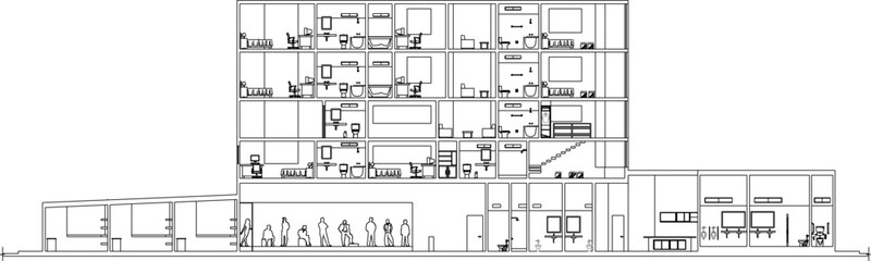 Vector sketch illustration of modern minimalistic building section