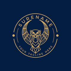 Abstract owl moon night watch logo design wisdom secure emblem custom logo design vector illustration