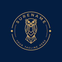 Abstract owl moon night watch logo design wisdom secure emblem custom logo design vector illustration