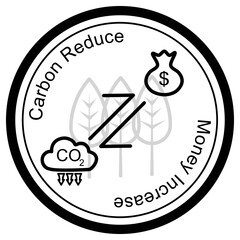 Carbon credit concept logo. Co2 reduces money increase . Limit emissions idea. Greenhouse gases reduction regulation. Vector illustration, flat, clip art. Carbon dioxide reduction