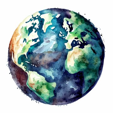 Planet Earth colored watercolor illustration Ecology and nature life