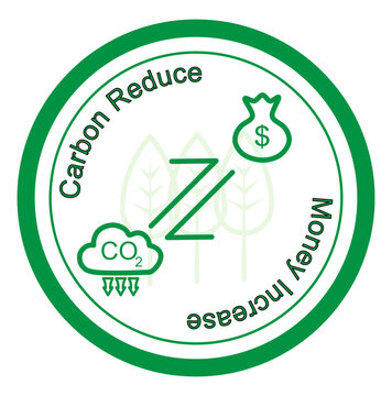 Carbon credit concept logo. Co2 reduces money increase . Limit emissions idea. Greenhouse gases reduction regulation. Vector illustration, flat, clip art. Carbon dioxide reduction