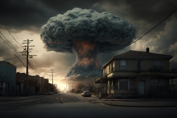 Apocalypse in the background of a nuclear explosion created with Generative AI technology