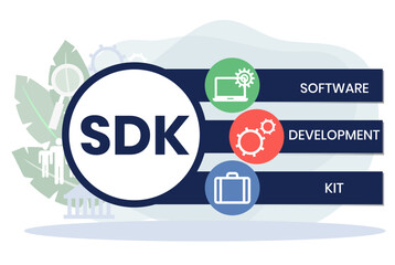 SDK - Software Development Kit acronym. business concept background. vector illustration concept with keywords and icons. lettering illustration with icons for web banner, flyer, landing page