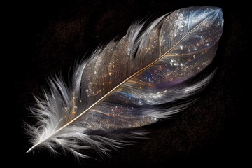 glitter feather on black background Generative AI