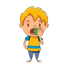 Kid bad breath, halitosis, unpleasant smell, gesture