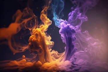Smoke in neon light. Abstract background. AI generative.