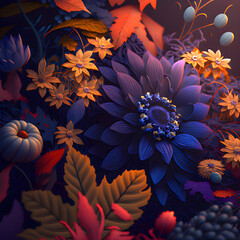 background with flowers and leafs in autumn colors